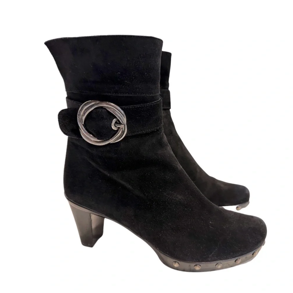 Stuart WEITZMAN‎ Black Suede Heeled Buckle Ankle Bootie